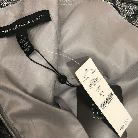 White House Black Market Silver Lace Bell Sleeve Sheath Dress Blogger Size 4 NWT - Picture 15 of 15